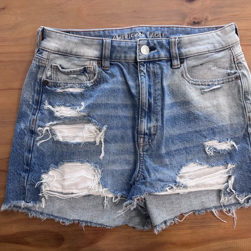 American Eagle Outfitters Blue Jean Shorts with Distressed Style